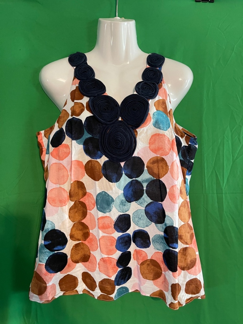 MICHAEL Michael Kors Multicolor Polka Dot Camisole with Navy Rosette Neck
